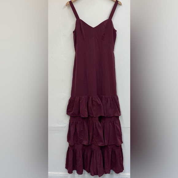 Abercrombie & Fitch Dresses & Skirts - Abercrombie sun dress maxi dress small tall maroon ruffle skirt spaghetti strap
